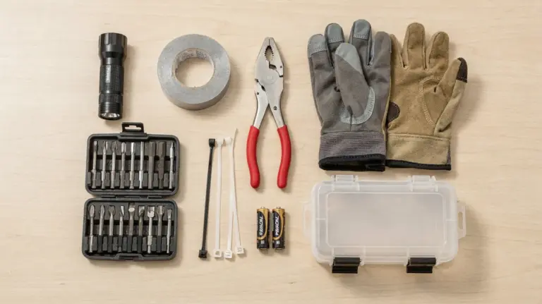 Reparaturset für den Notvorrat mit Werkzeugen, Taschenlampe und Aufbewahrungsbox