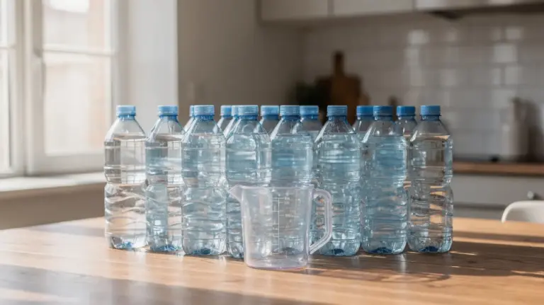 Wasservorrat für 72 Stunden mit Wasserflaschen und Kanister für die Notfallvorsorge
