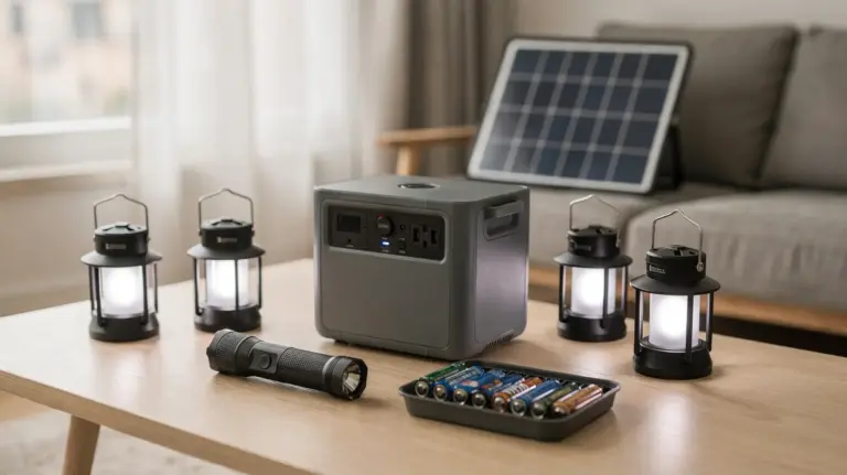 Notfallausrüstung für Stromausfall-Ersatzlösungen mit Powerstation, Lampe und Solarpanel