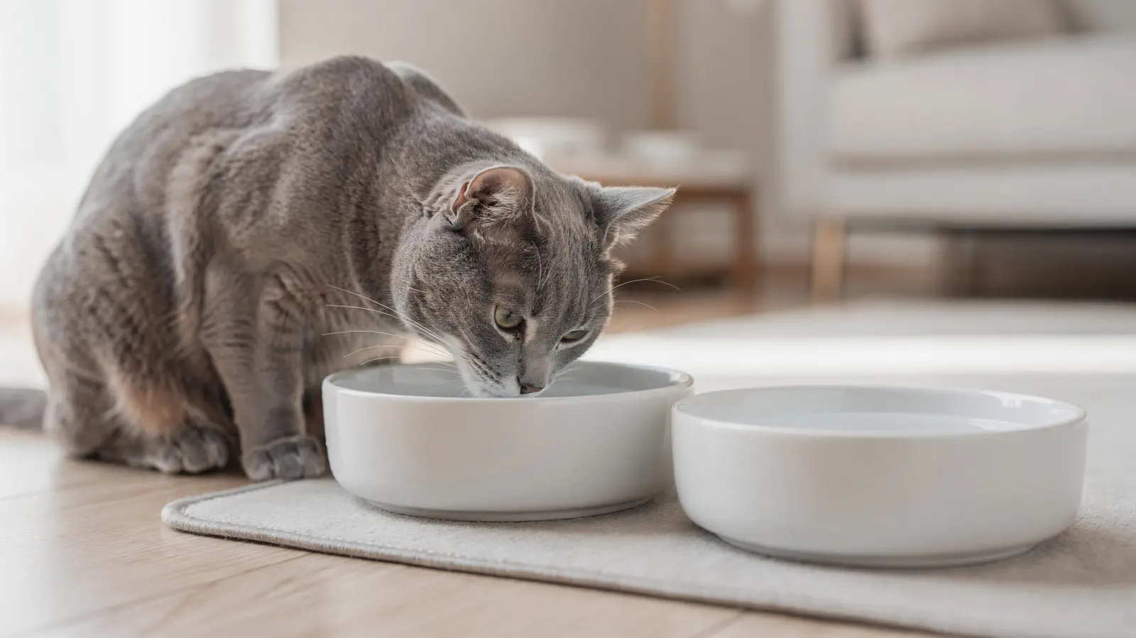 Katze trinkt aus Wassernapf zum Thema Katzen-Wasserbedarf