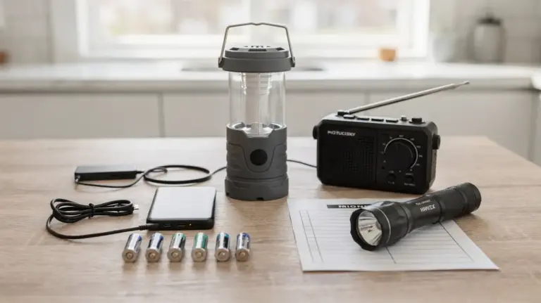 Strom-Ausfall-Kit für den Haushalt mit Lampe, Powerbank, Radio und Batterien